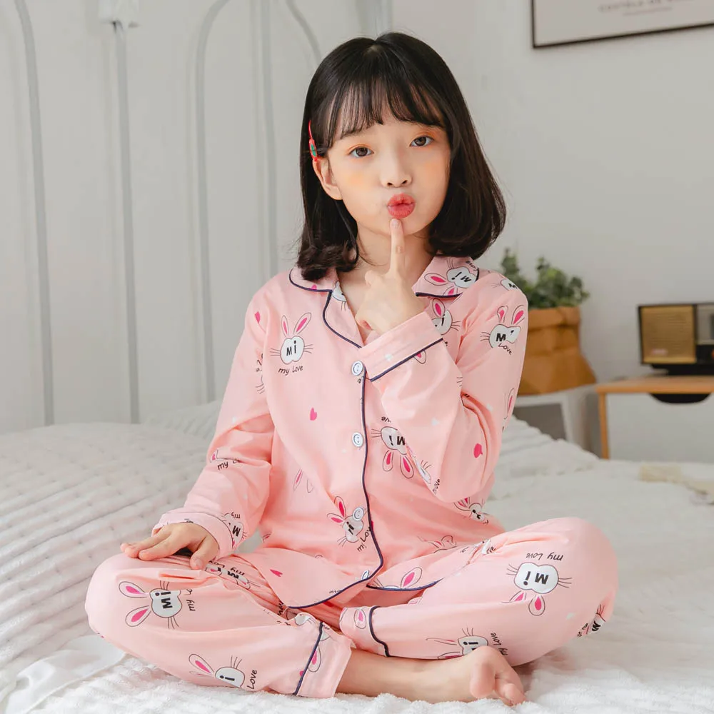 Children\'s Clothing Spring Autumn Full Sleeve Button Down Children\'s Pajamas for Girls Teen Animal Pijamas Girls Sets for Kids