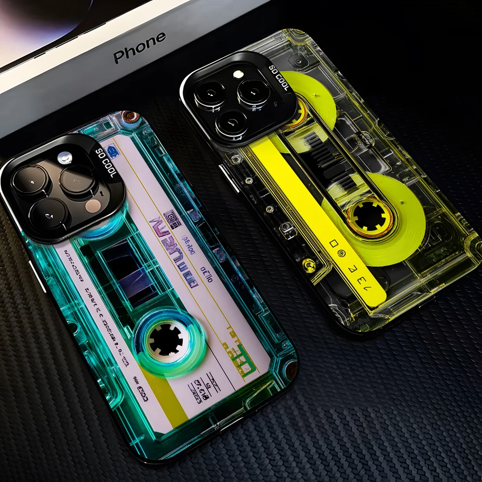 Funda creativa de casete único para iPhone 17 16e 16 15 14 13 12 11 mini Pro Max X XR XSMAX 8 Air Plus, mate antigolpes 3