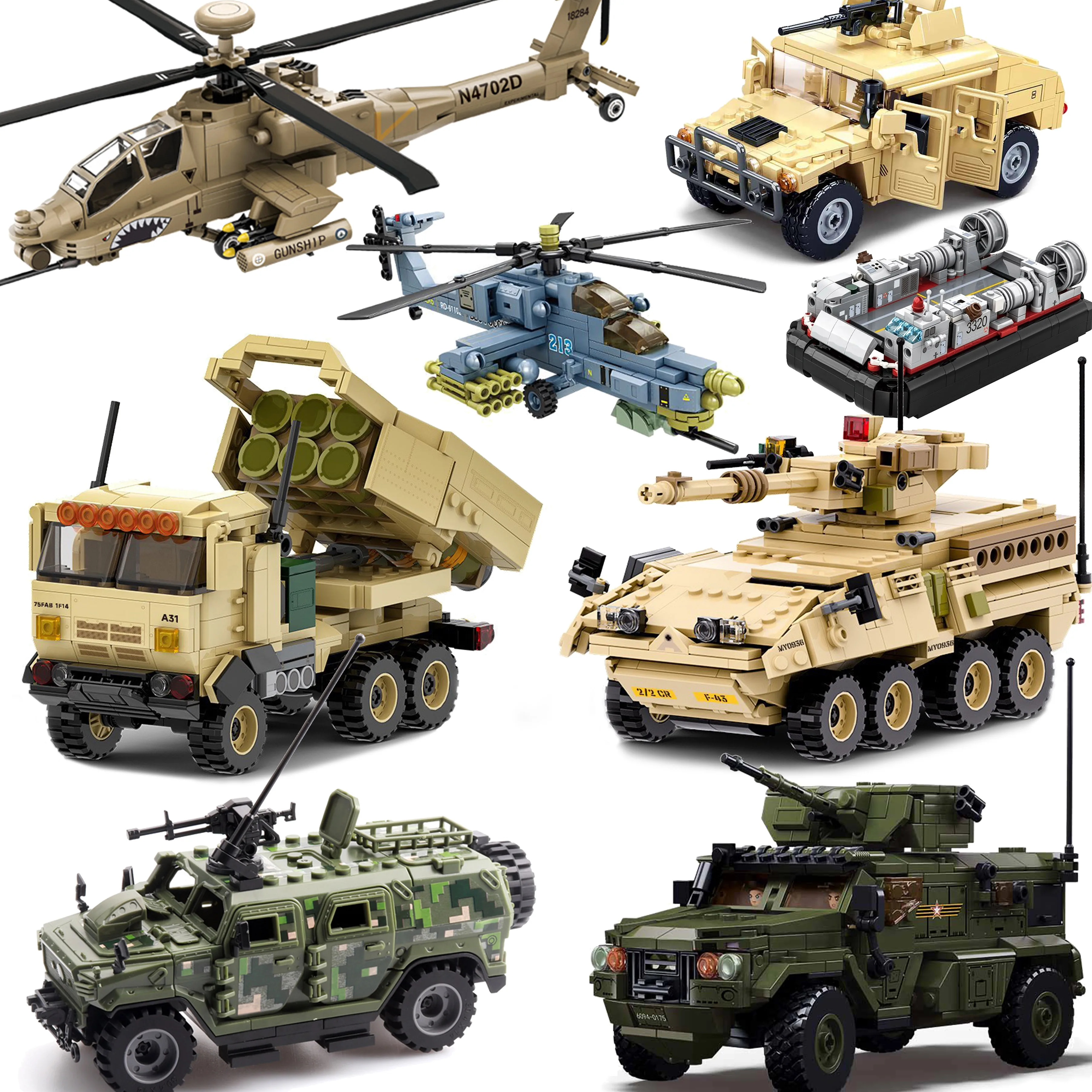 Militärischer gepanzerter Hummer Stryker Panzer Flugzeug US Army Stadt Moderner Krieg Soldat Waffen DIY MOC Modellbausatz Baustein Spielzeug