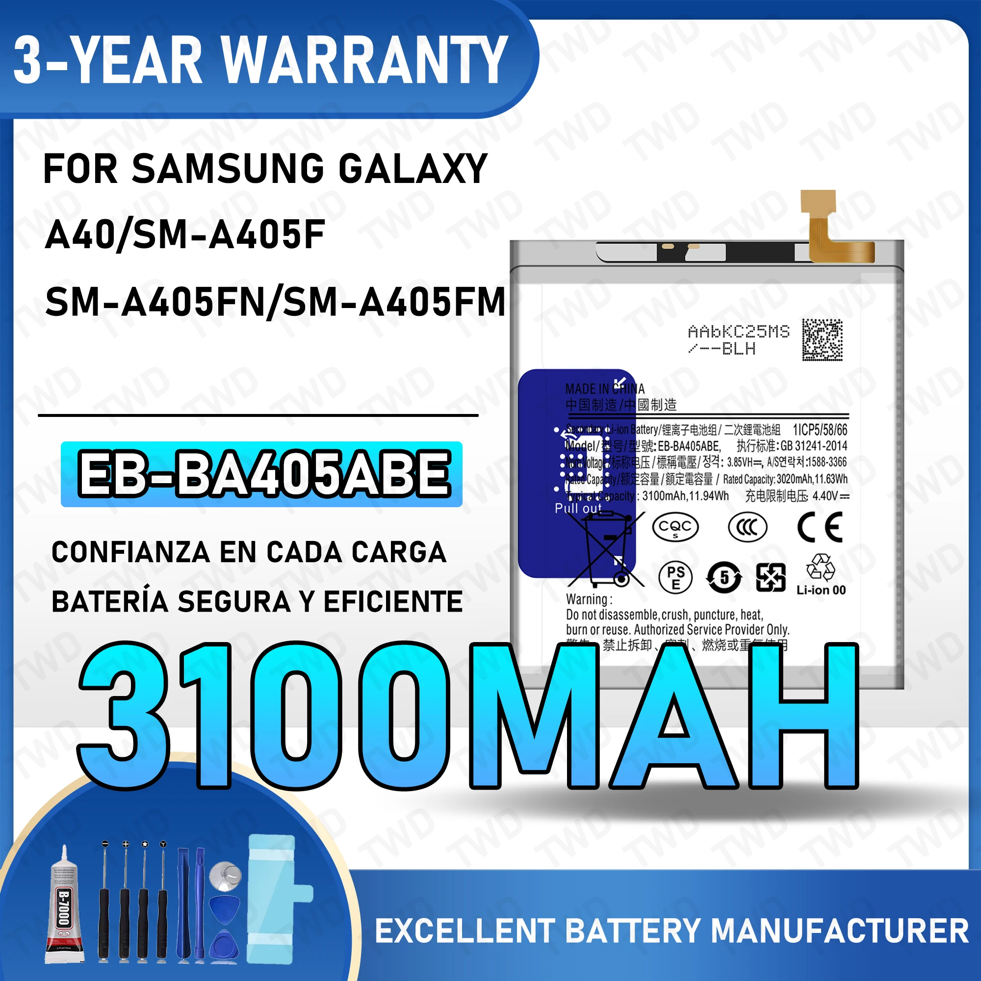

EB-BA405ABE Large capacity Battery For Samsung Galaxy A40/SM-A405F/SM-A405FN/SM-A405FM Batteries New High Quanlity+Free Tools