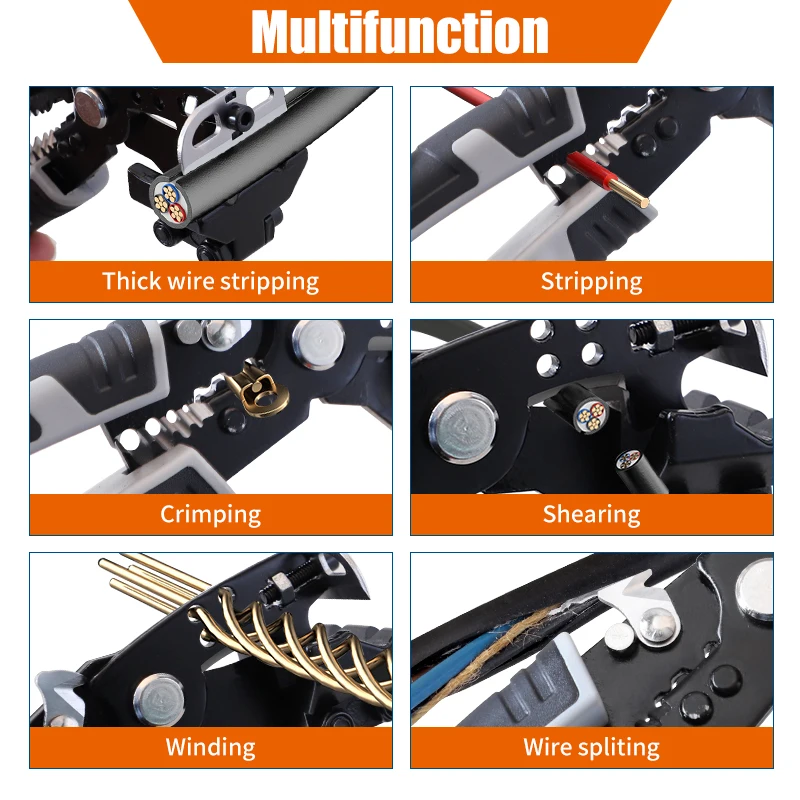 Wire Stripper CR-V Crimping Plier Portable Electrician Wire  Multi-Tool for Pressing Cutting Stripping Crimping Winding Wires