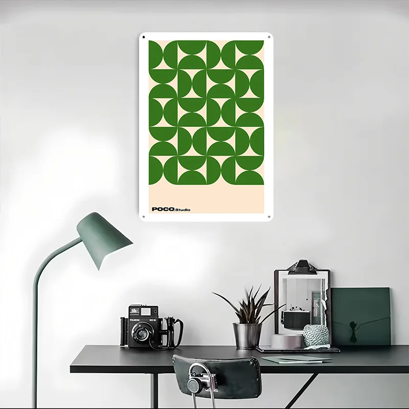 الأخضر نمط هندسي الفن طباعة المعادن المشارك تين علامات جدار الفن ركن القهوة مخصص علامة معدنية للديكور المنزل الداخلي