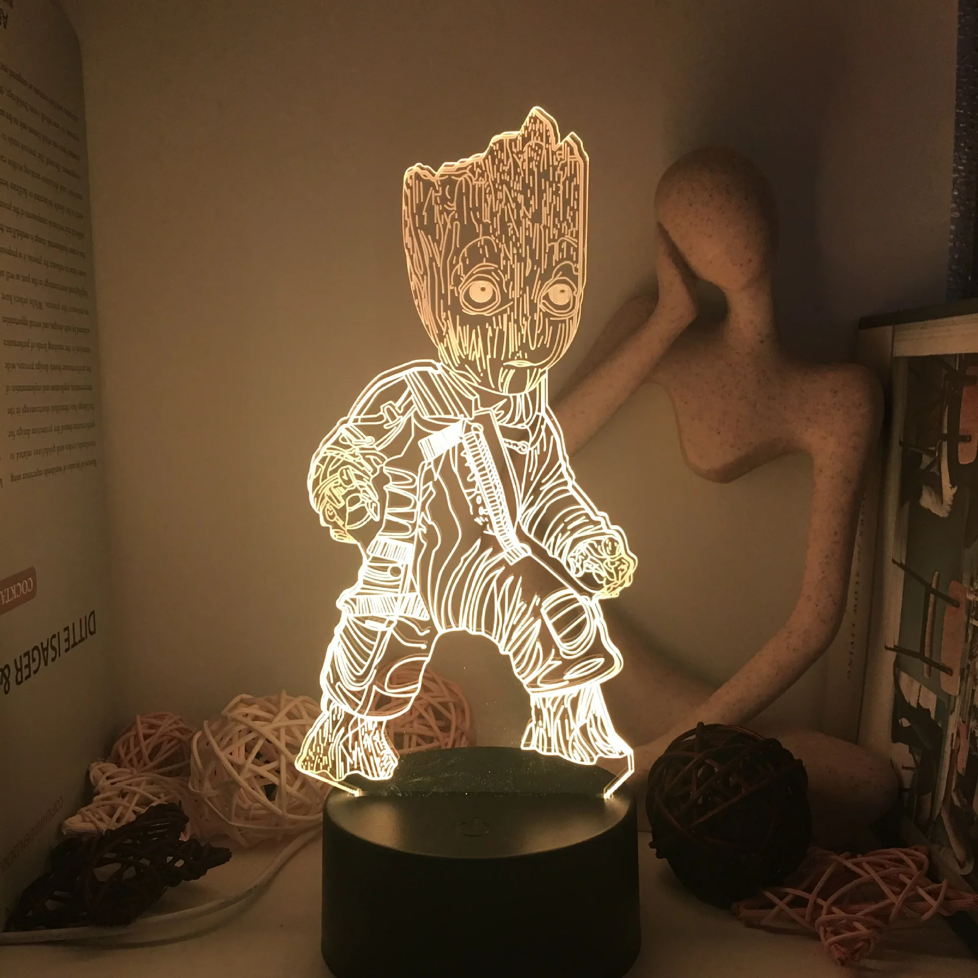 Veilleuse LED 3D Avengers Marvel pour enfants, figurines d\'action Anime Groot, bébé Groot, arbre Galaxy, jouets modèles, décoration de chambre,