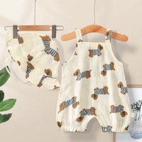Baby's Summer Gauze Overall Baby Romper Summer Clothing with Hat Sweater Vest Bodysuit Newborn Thin Cotton Jumpsuit Clothes