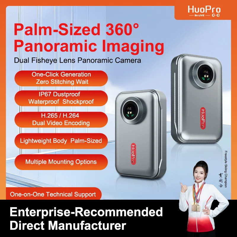 HUOPRO Panoramic Action with 1080p HD 360 Wide Angle Projection IP67 Waterproof