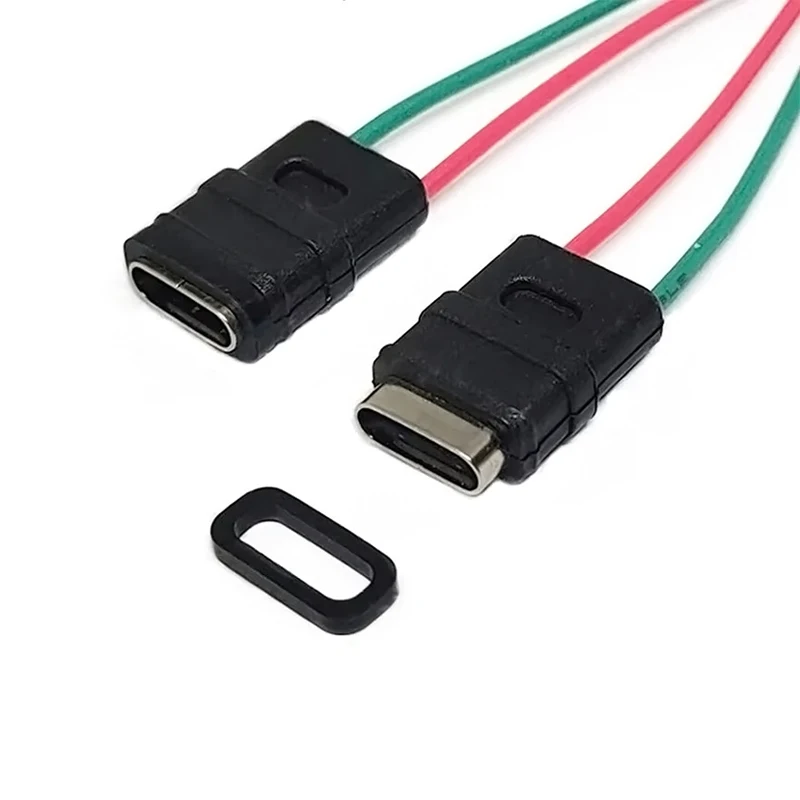 10Pcs Type-C welding wire type female seat waterproof 2pin with wire IPX7 5A high current interface waterproof connector
