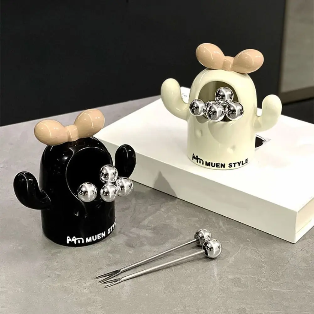 

Cactus Ceramic Fruit Forks Set Ins Style Decorative Ceramic Fruit Forks Receipt Jar Creative with Storage Can