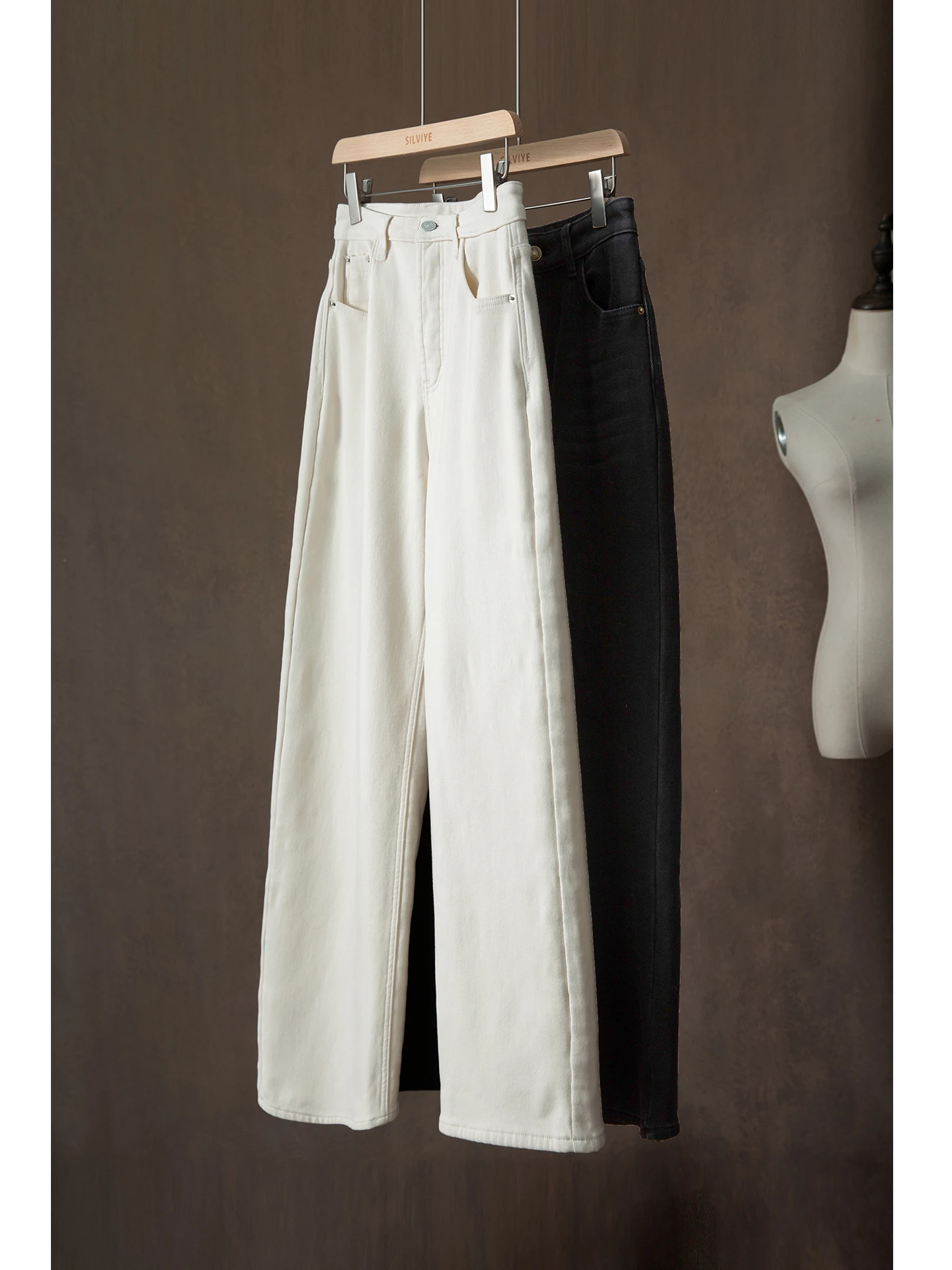 

Женские джинсы с высокой талией, на флисовой подкладке, прямого кроя, повседневные, свободные, широкие брюки, осенне-зимние, из хлопкового денима