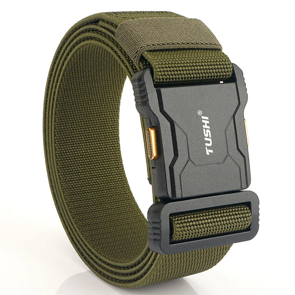 XUHU Genuine Tactical Belt Aluminum Alloy Buckle Quick Release Elastic Belt Casual Workwear Training Belt Men's Pants Belt