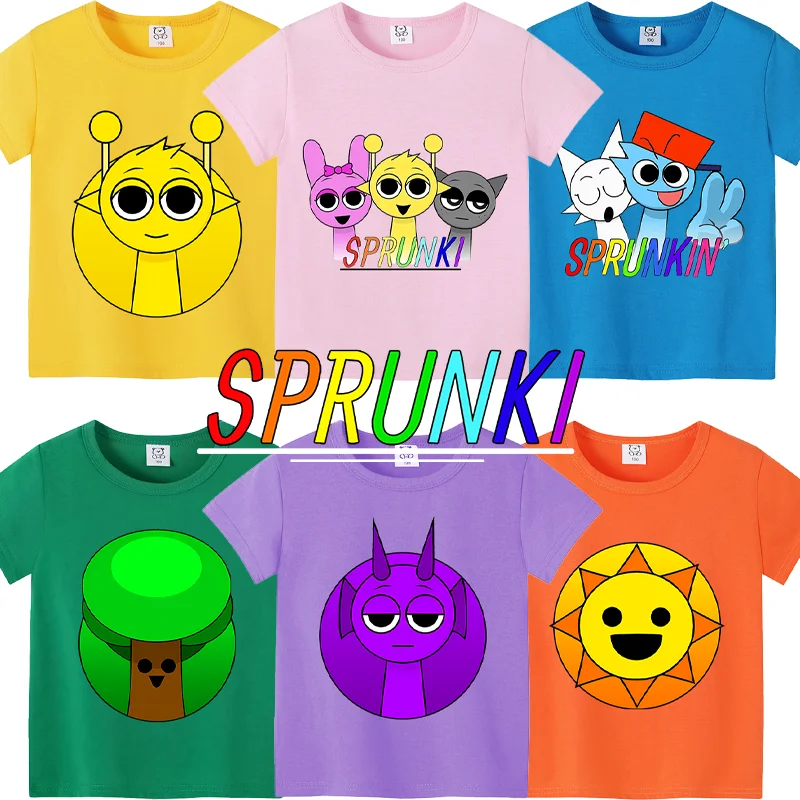 Sprunki T-Shirt Kids Camisetas Toddler Girls Short Sleeve Tops Boys Cartoon Soft Comfortable Clothes Children Tees Birthday Gift