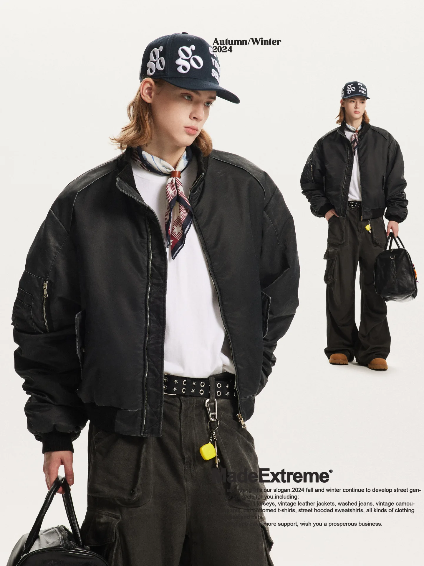 MADE EXTREME Washed Old Stand-up Collar Bomber Jacket Autumn and Winter Parkas