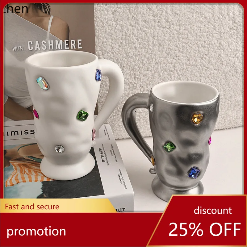

YFY Light Luxury Gemstone Mug Coffee Cup, High-end Ceramic Cup with a Luxurious Feel, High-Value Couple's Water Cup