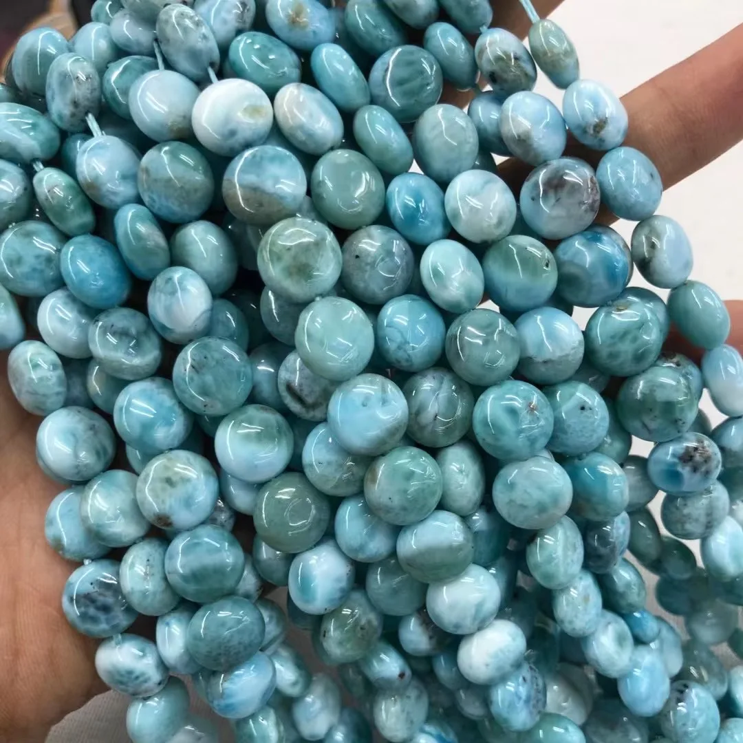 Natural 10mm Coin Dominica Larimar/Copper Pectolite Natural Stone DIY Loose Beads For Jewelry Making Strand 15\