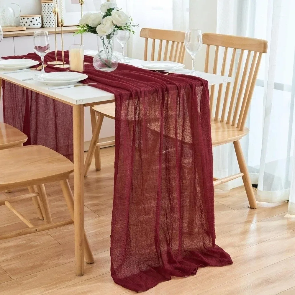 Colorful Vintage Table Runners Seersucker 300cm Gauze Tablecloth Semi-Transparent Multi-color Cheesecloth Table Setting Home