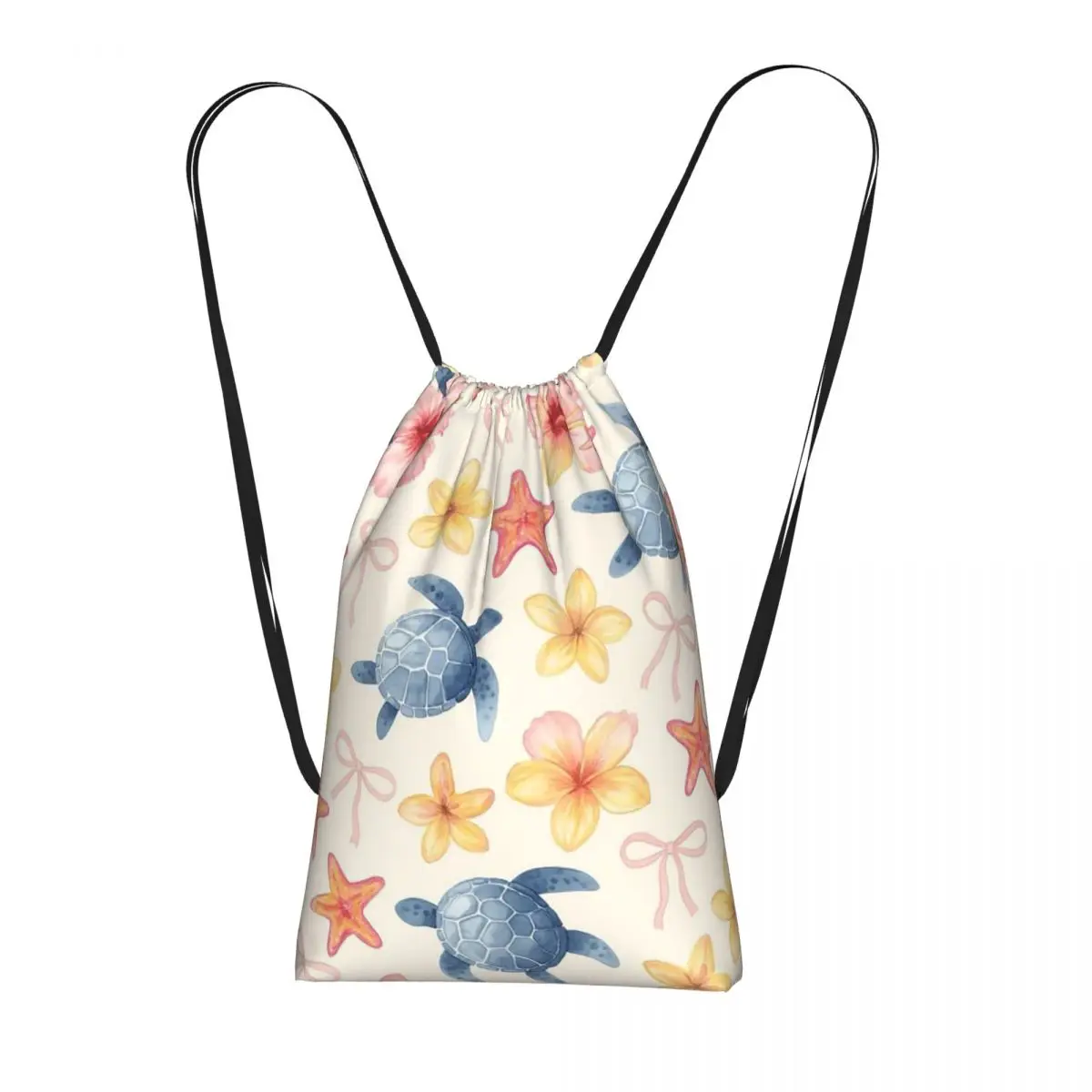 Tropical Flowers Turtles Starfish And Bows Backpacks Portable Drawstring Bags Shoes Bag Book Bags for Travel School