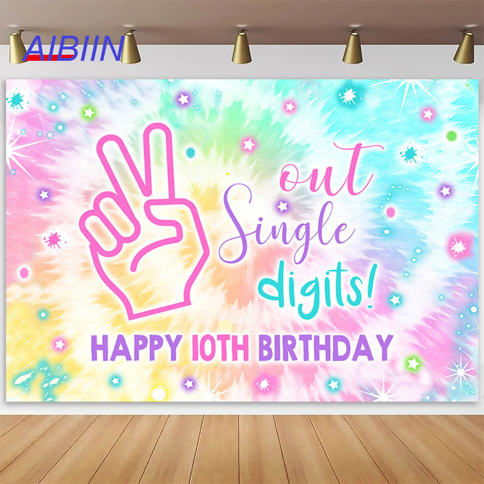 

AIBIIN Girl Happy 10th Birthday Out Single Digits Backdrop for Tie Dye Rainbow It's My 10 Years Old Baby Party Decor Background