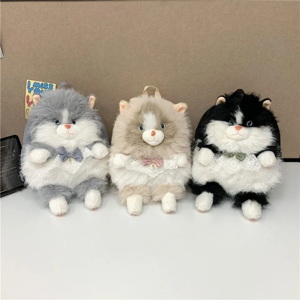 Cartoon Soft Fluffy Cat Backpack Polyester Lining Large Capacity Rucksack Realistic 3D Shoulder Bag Children