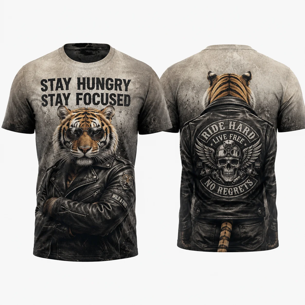 Animal Mens Tiger 3D Print T Shirt Stay Hungry Stay Focused Vintage Graphic Tee Casual Crew Neck Streetwear Summer Casual