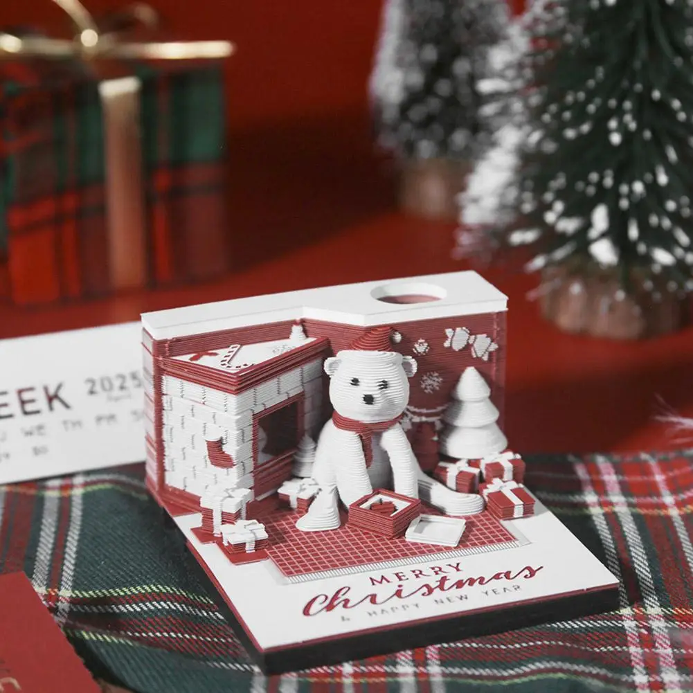 Christmas Bear Mini 3D Note Pad 2025 Calendar Desktop Decor 3D Memo Pad Block Note Offices Paper Notes Birthday Novel Gift