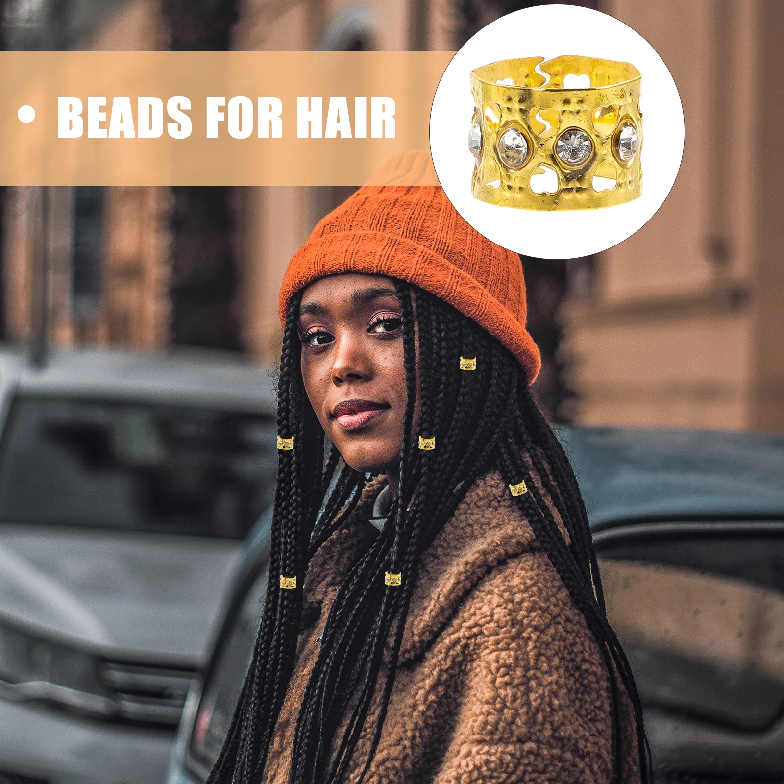 

50pcs Metal Hollow Rhinestone Gold Beads for Braids Dreadlock Accessories Crochet Hair Extensions Large Size for Women