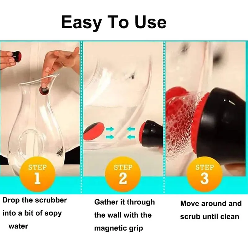 Silicone Magnetic Cleaning Brush Cleaner Glass Spot Bottle Rubber Long Scrubber Corner for Shisha Hookah Narguile Accessories