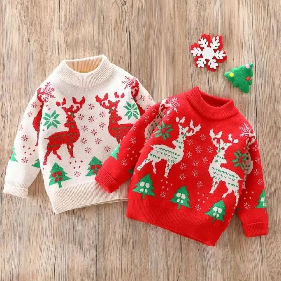 

Kids Boys And Girls Sweater Thickened Mink Fleece Pullover 2023 New Autumn Winter Girl Christmas New Year Clothing