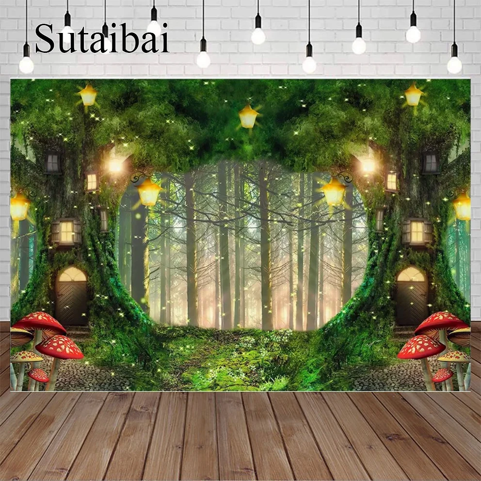 

Fairy Tale Forest Backdrops Trees Grassland Mushroom Elves Baby Birthday Portrait Photography Backgrounds Photo Studio