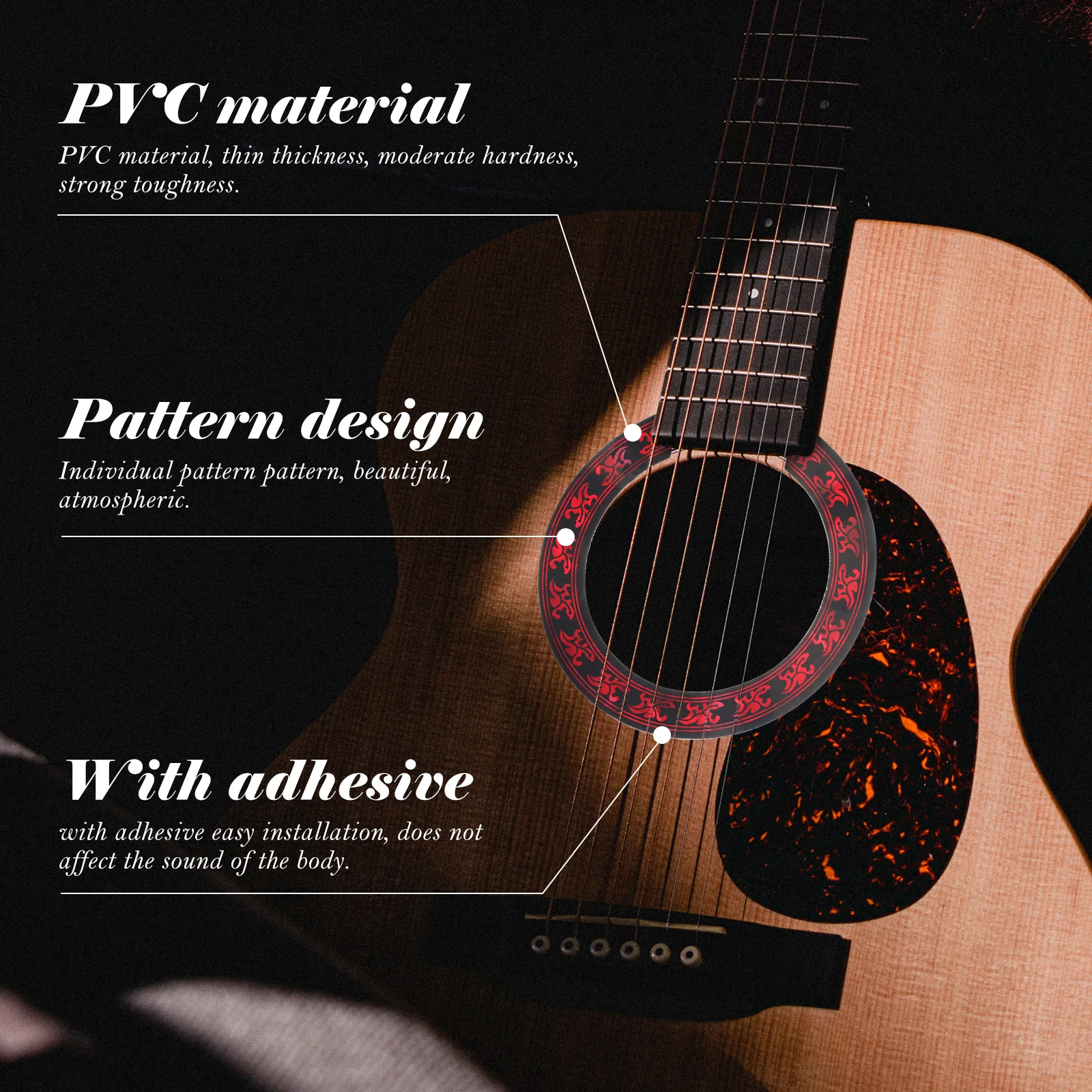 

Guitar Sound Hole Rosette Inlay Decorative Ring For Acoustic Classical Guitars Pvc Wood Grain Sticker Accessory Instrument