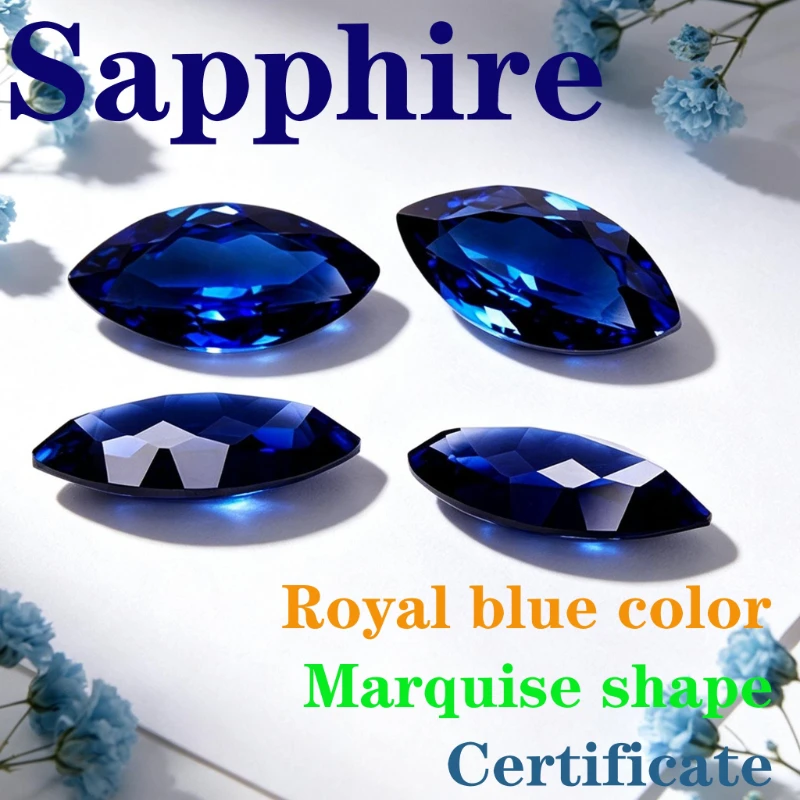 Synthetic Gemstone Sapphire Royal Blue Color Marquise Shape Certificate Wholesale