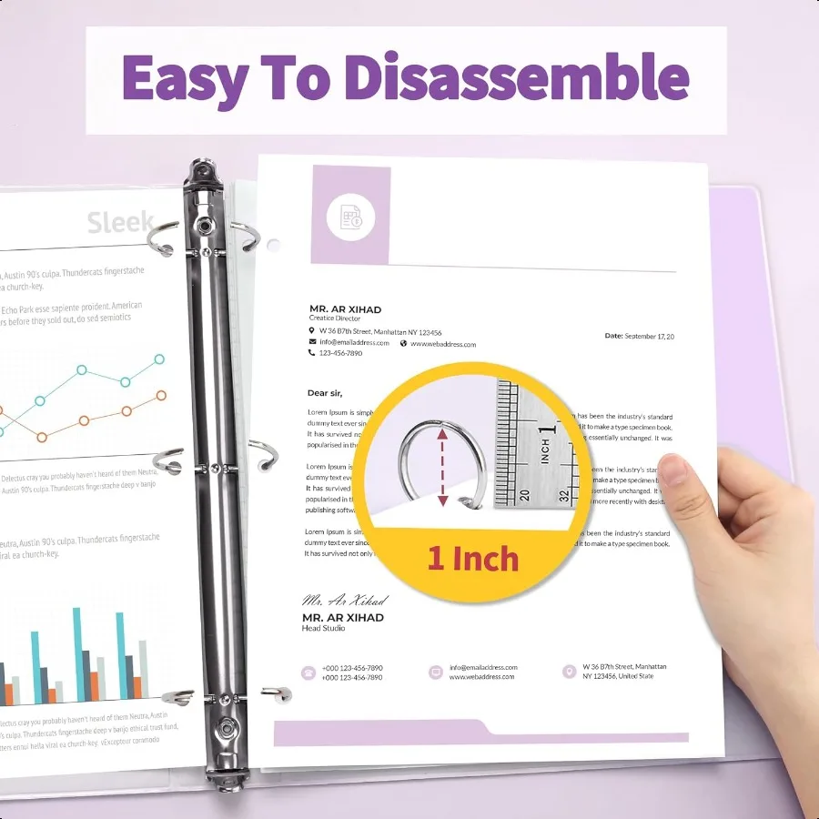 3링 바인더 1인치 2팩 클리어 뷰 바인더 세 개의 링 PVC프리 학교 또는 사무실용 8.5x11인치 퍼플