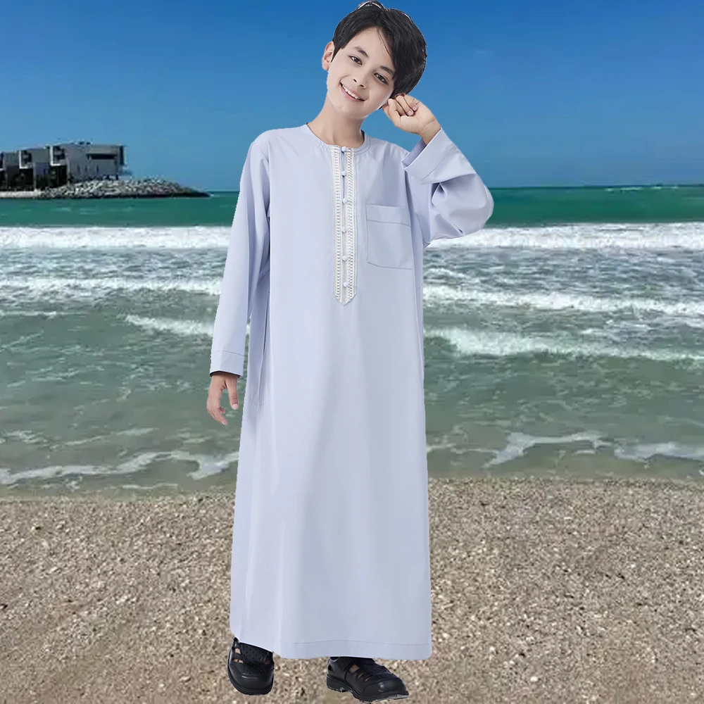 

Muslim Jubba Thobe Saudi Arab Boys Robe Dishdasha Kids Abaya Kaftan Prayer Islam Clothing Long Sleeve Middle East Dubai Thobes