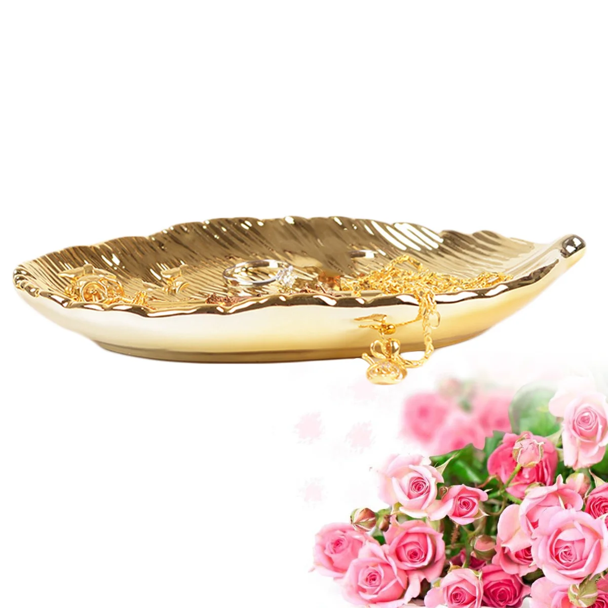 

Керамический поднос для ювелирных изделий, органайзер, дизайн золотых листьев, ожерелье, браслет, серьги, блюдо для хранения, домашний декор, подарочный поднос для ювелирных изделий