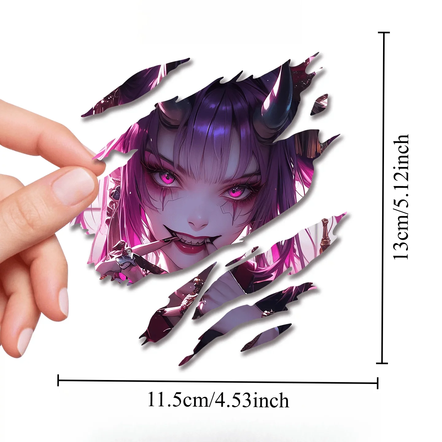 1pc 2D Flat Torn Anime Demon Girl Vinyl Sticker, Waterproof Decal for Car Window Motorcycle Helmet Laptop JDM