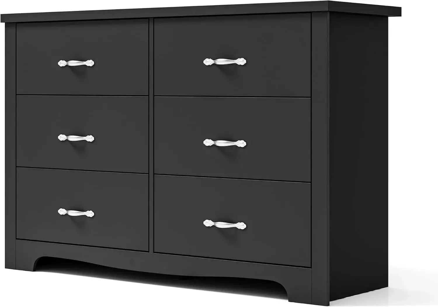 Linsy Home 6 Drawer Dresser, Black Dresser For Bedroom, Modern Double Dresser Organizer, Black Wood Dresser Chest Of Drawers