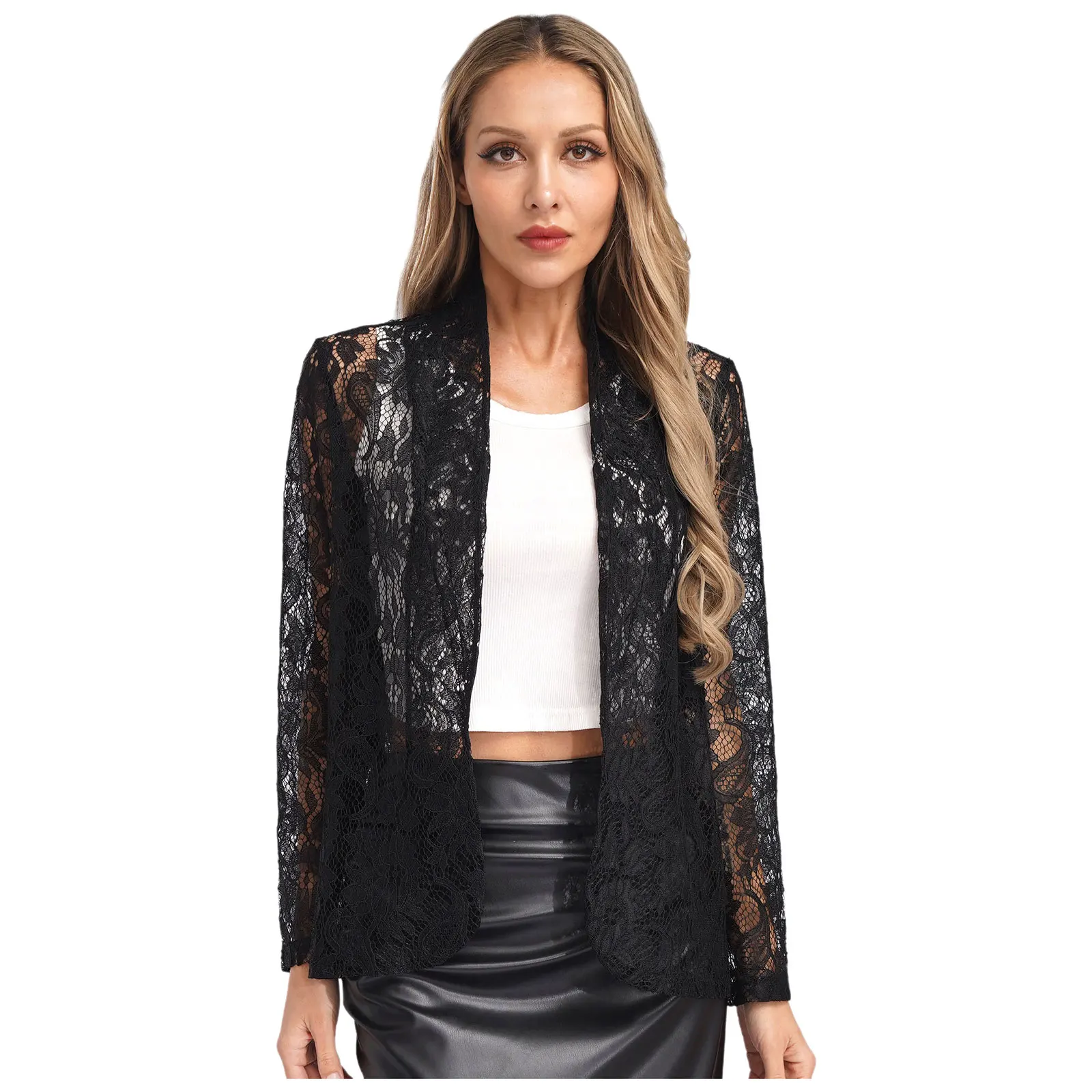 Elegant Women's Bolero Half Sleeve Ruffle Floral Lace Shrug Bridal Shawls Cardigan for Beach Party Dress Wedding Evening Wraps image 4