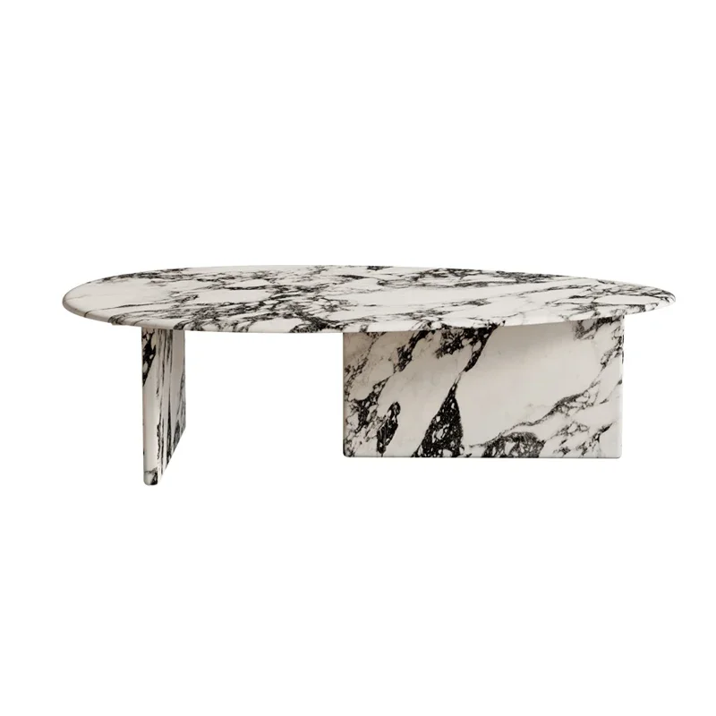 Vintage Coffee Table Marble Irregular Oval Design Modern Simple Coffee Cabinet Living Room Floor Mueble Salon Home Furniture