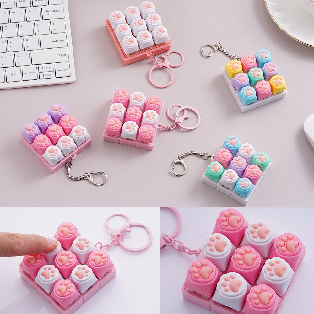 Porte-clés griffe de chat mignon, 9 touches, jouets de décompression de clavier, bricolage, jouets pour cadeaux pour adultes