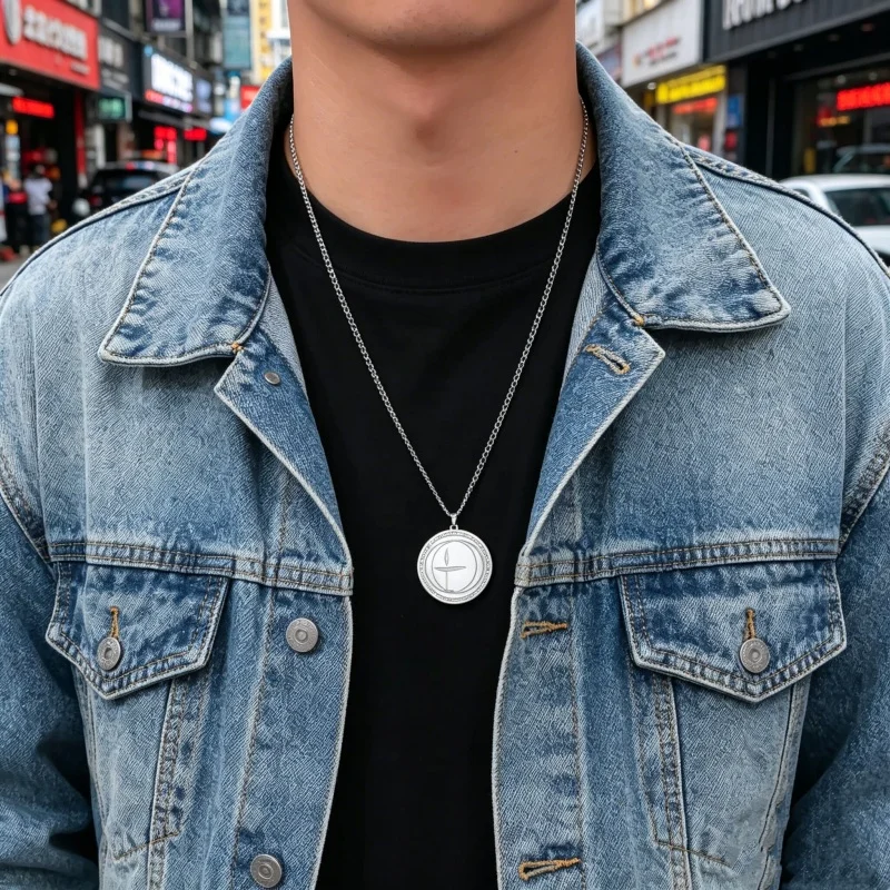 LIKGREAT Vintage Holy Grail Charm Necklace Cut-out Corrosion Craft Stainless Steel Amulet for Men Retro Gothic Religion Gift