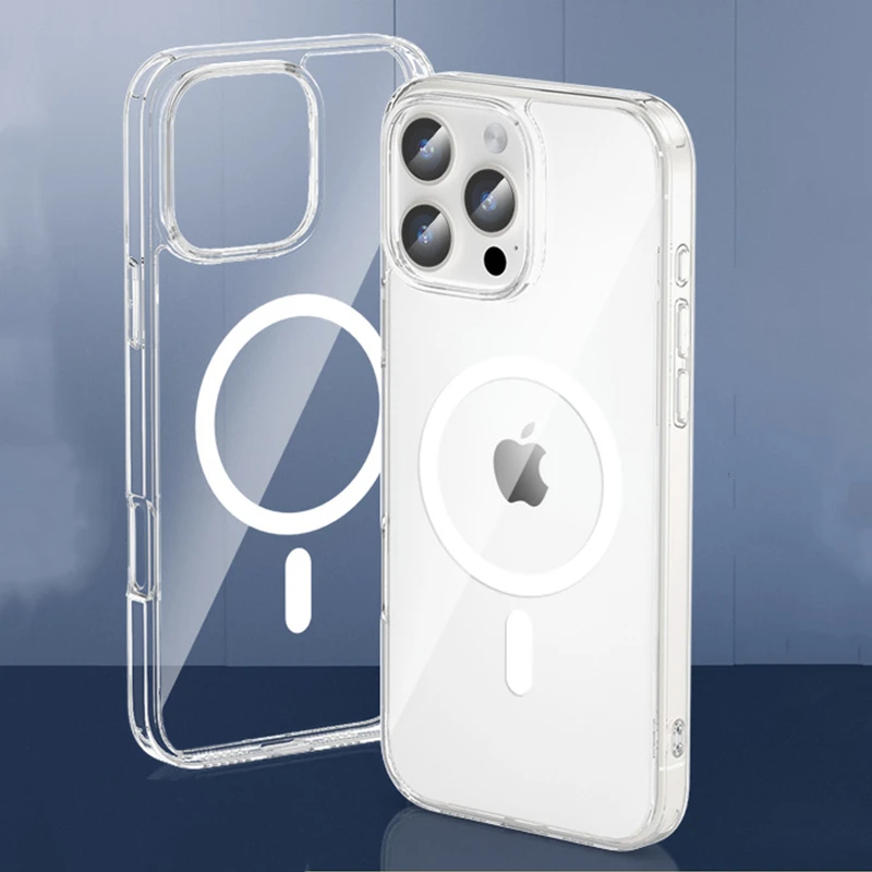 Прозрачный магнитный чехол для телефона Magsafe для iPhone 16, 15, 14, 13, 12, 11 Pro Max 16 Plus, задняя крышка с беспроводной зарядкой