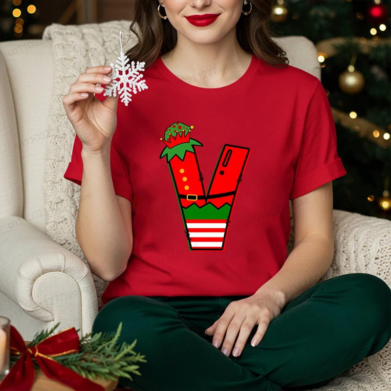 Family Christmas Matching Outfits 2026 Santa Alphabet T-Shirt Family Vacation Group Clothing for Parents Kids Xmas Family Outfit