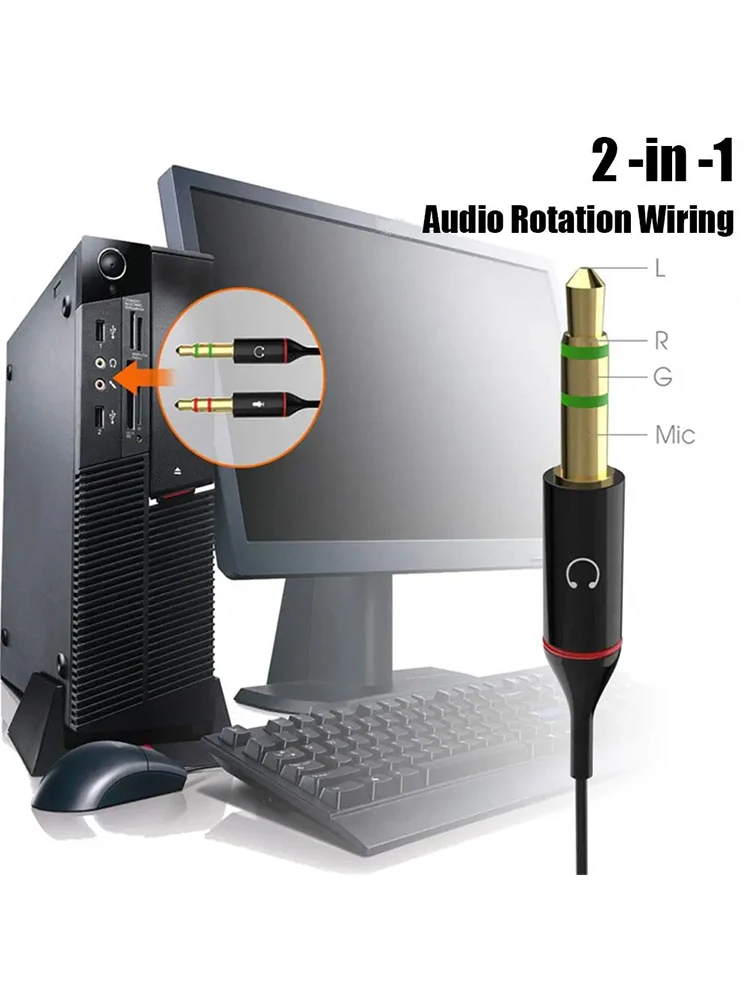 Konwerter audio z mikrofonem do słuchawek, rozdzielacz do komputera, 3.5mm żeńskie gniazdo na 2 podwójne 3.5mm męskie gniazda słuchawkowe/mikrofonowe, rozdzielacz audio Y. — 2