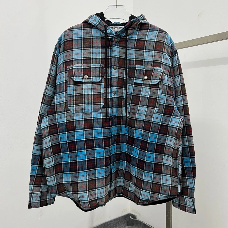 

Модная новая свободная винтажная толстовка-куртка в клетку красного, синего и фиолетового цветов с капюшоном и длинными рукавами из хлопка для мужчин