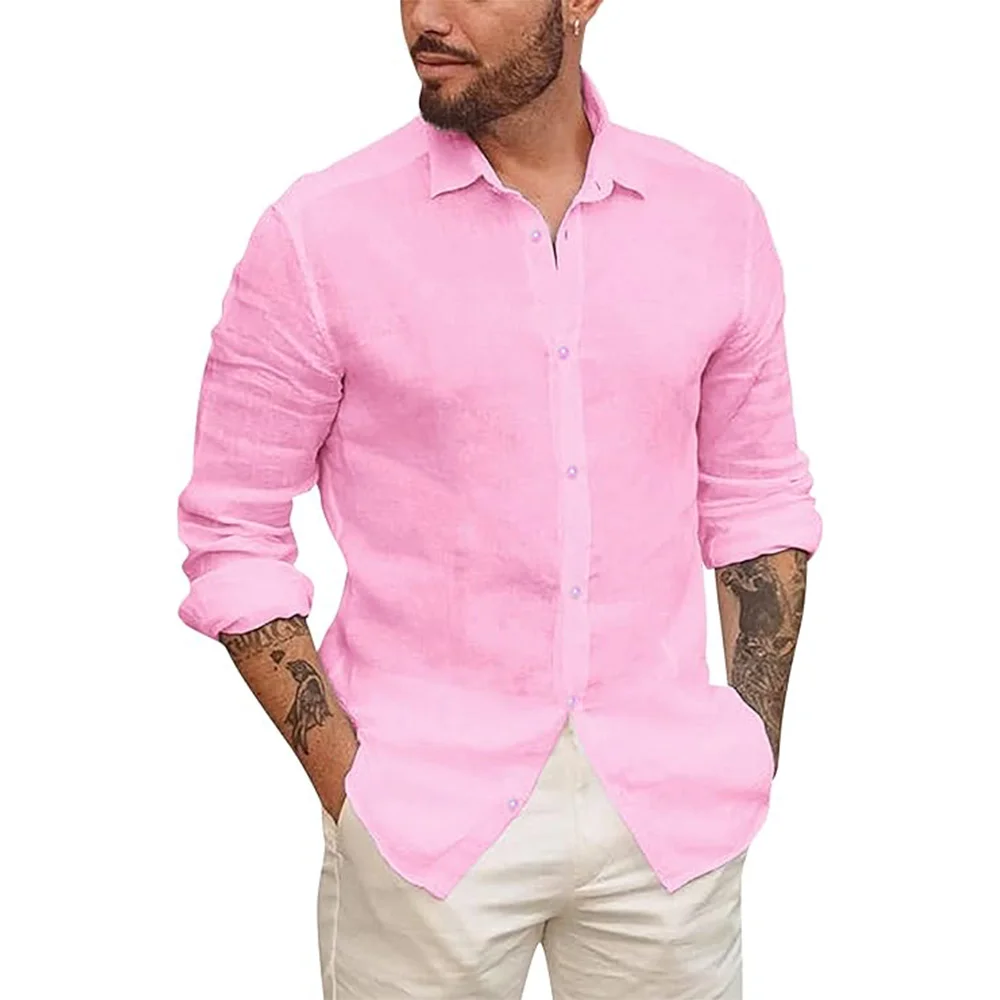 Mens Button Up Shirts for Men Long Sleeve Cotton Linen Hawaiian Beach Shirt Casual ummer Lightweight Tops