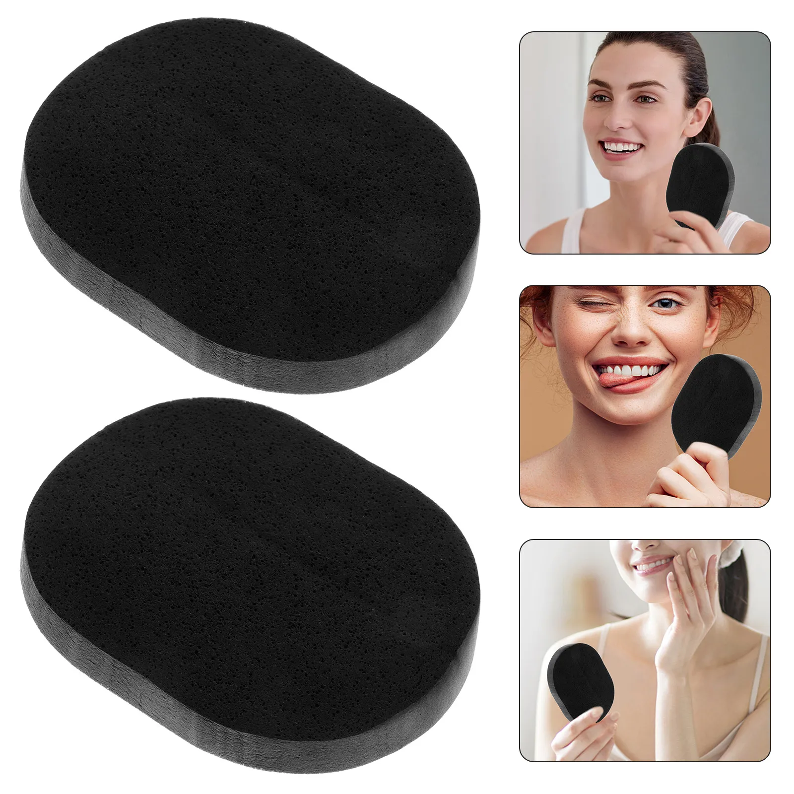 2Pcs Fine Soft Bamboo Charcoal Face Cleaning Sponge Produces Rich Bubbles Thoroughly Cleans Pores Brightens Tone Protects Skin