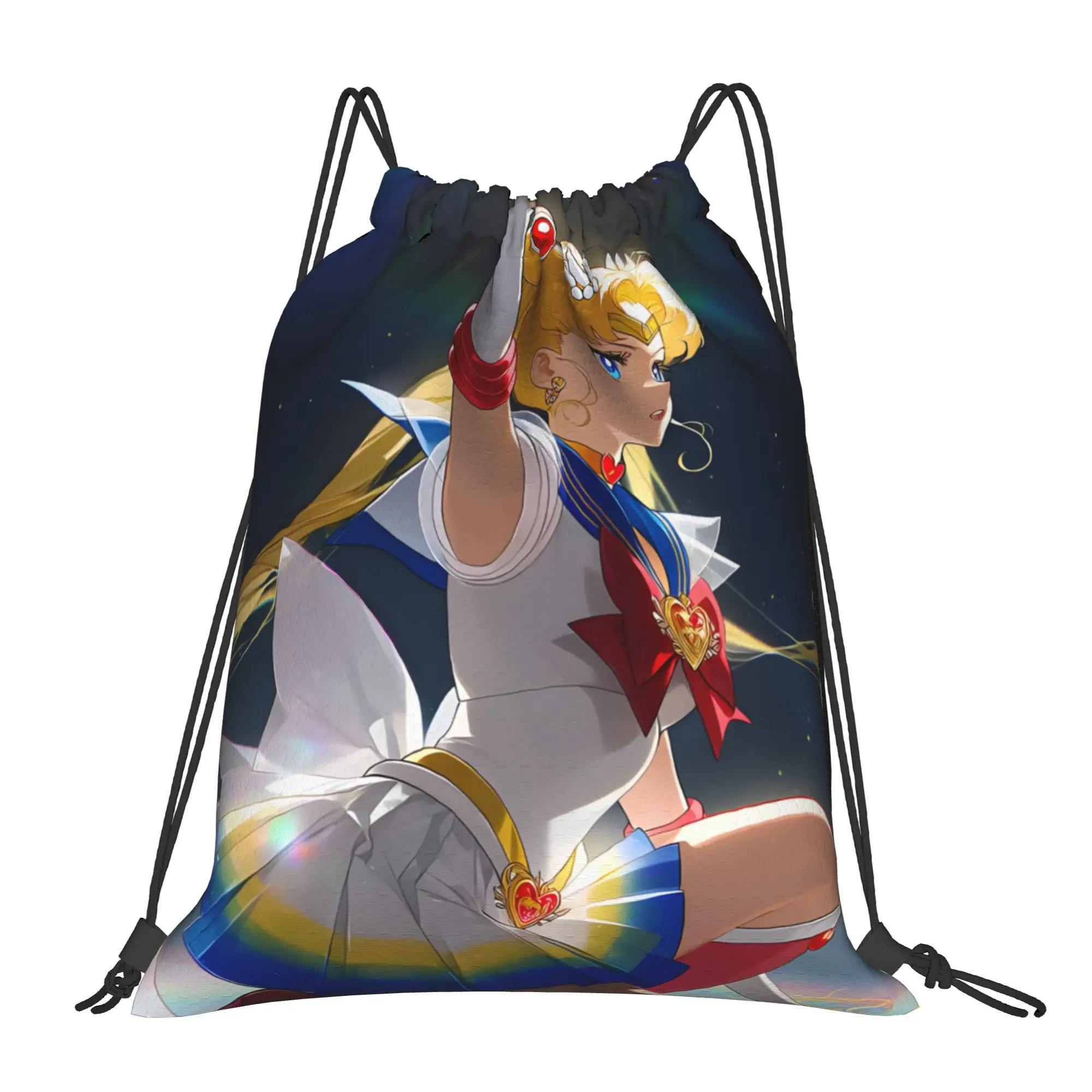 1 pc Usagi With Wand Sailor Moon Print Drawstring Bags Men Women Storage Backpack Teenager Travel Bag