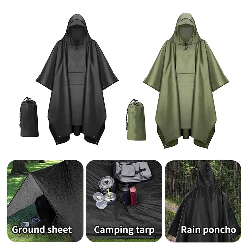 Large Biker Raincoat Hooded Sleeve Taffeta PU Fabric Motorcycle Rain Cover Camping Hiking Travel Rainwear Outdoor Ponchos 우비