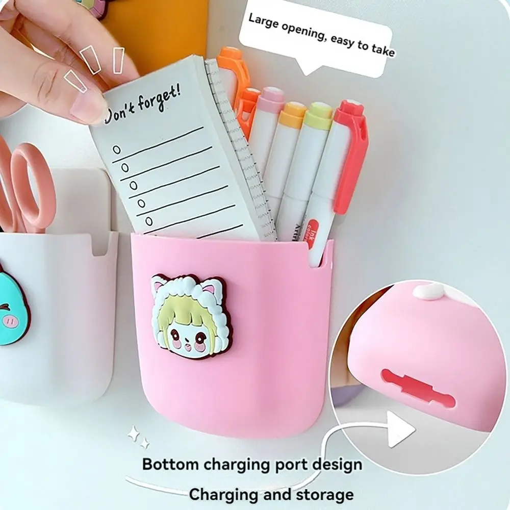 Cartoon Plastic Storage Box Punch-free Wall-Mounted Pen Ruler Container Sticky Home Decor Remote Control Shelf for Home Student