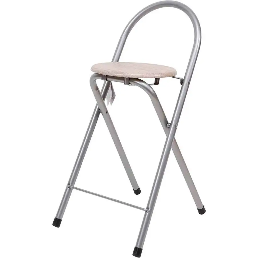 ARISE SHOP-Metal stool (80 Cm) with wooden Base-Silver