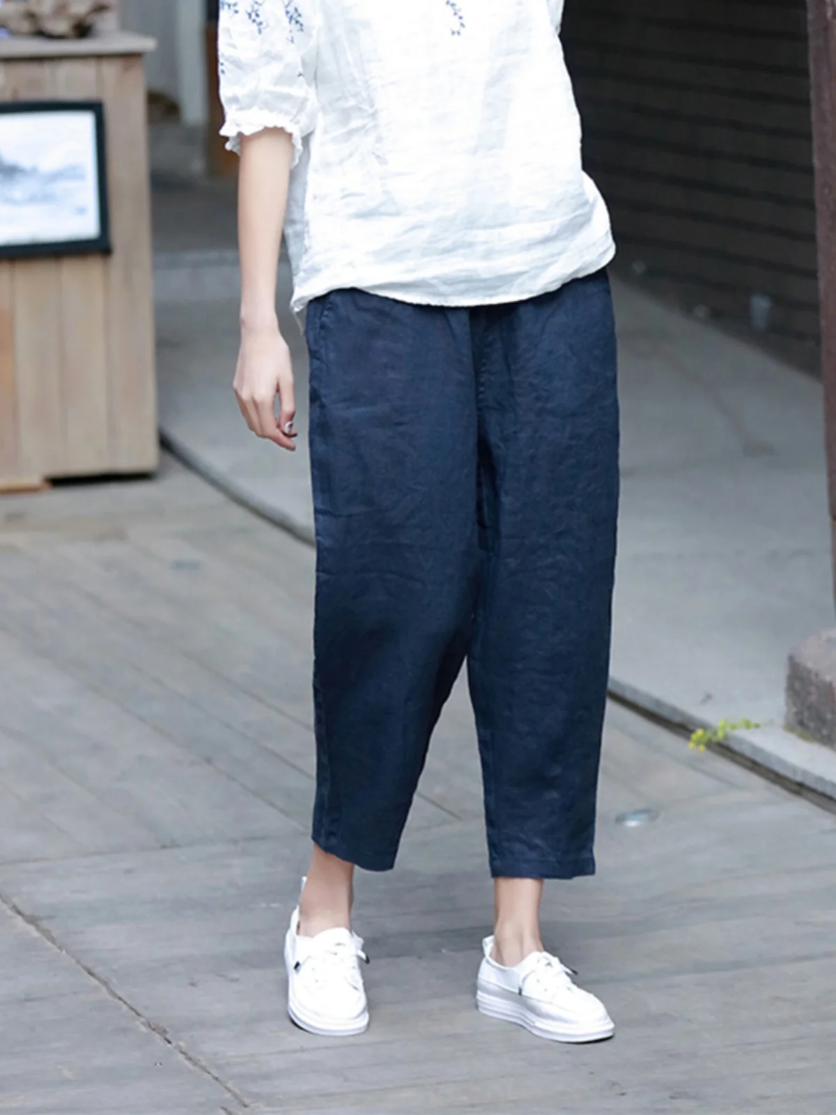 Summer Thin Cotton Linen Harlan Pants Casual Slimming Cabbage Pants Women Loose Linen Nine Points Pants Comfortable Breathable