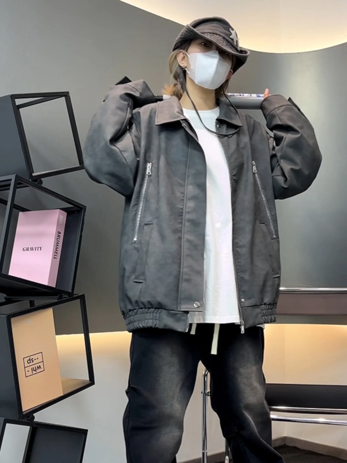 

Cleanfit Casual Vintage Baseball Jaet Men's Spring Autumn Sle Haome Loose Fit Polyester Fiber Waterproof Zipper Closure